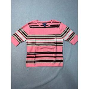 Mountain Lake Women's Pink Striped Large Short Sleeve Cotton Knit Tops USED